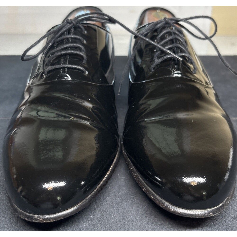Mezlan Broadway Mens 10.5 B Black Patent Leather Oxfords Made In Spain Two-tone
